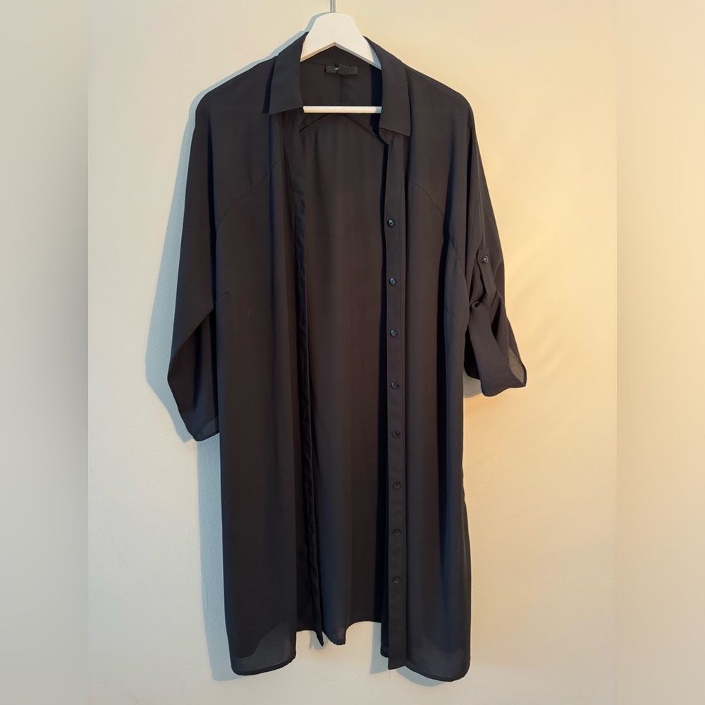 Black kimono with buttons or Long  Blouse with Buttons Size M